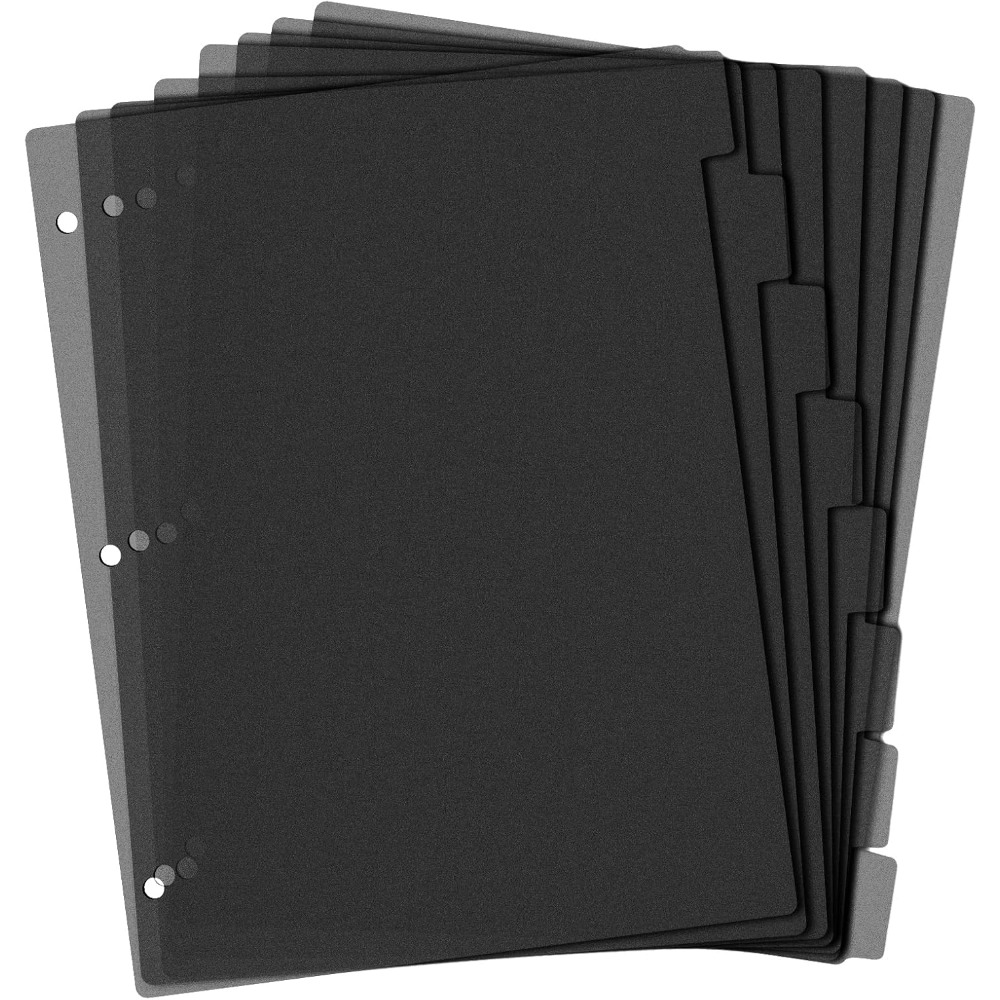 Tab Divider A4 - 8-delige zwarte plastic mapverdelers A4 3-gaats