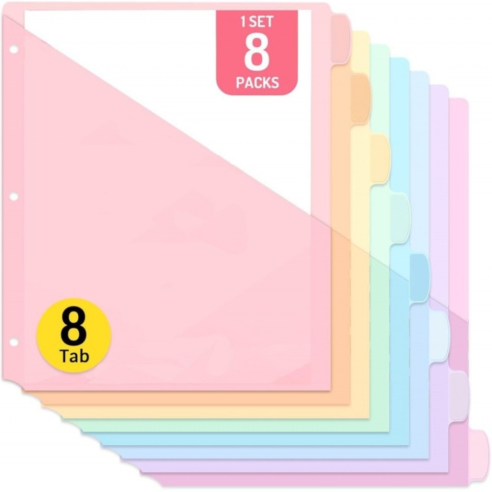 Tab Divider A4 - 8 stuks A4 Pastelkleurige Ringbandverdelers, 8-tabbladen,